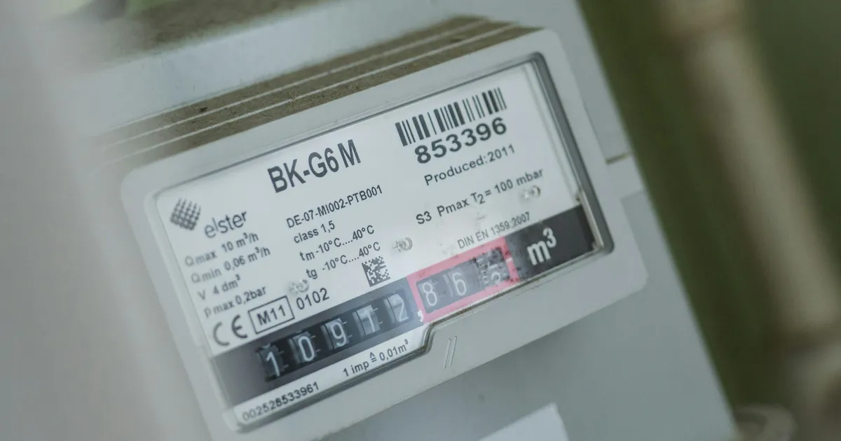 Mechanical gas meter with a rolling digit counter showing consumption